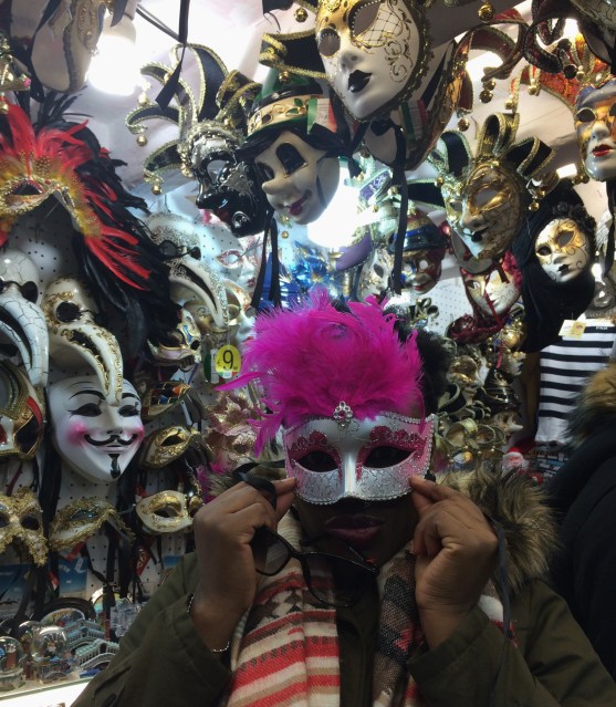 Me trying on a Venetian mask, Venice