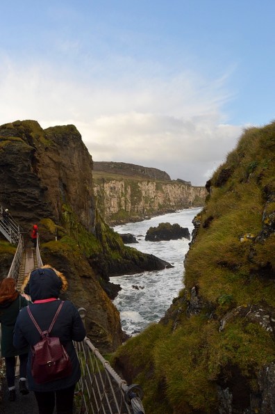 Walking on Carrick-a-Rede Rope Bridge, Northern Ireland